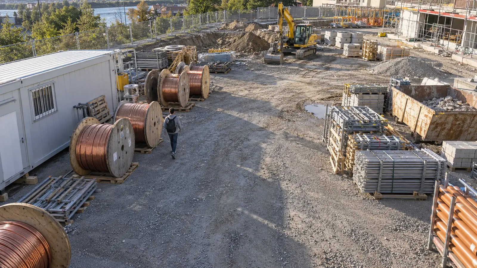 Relecture d'une caméra de tour : une personne sur le chantier fermé, dimanche à 16 h 42